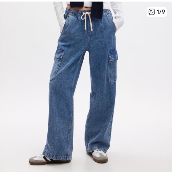 GAP Pants - Gap Cargo Jean Pants High Waist Wide Leg Blue Size Medium
